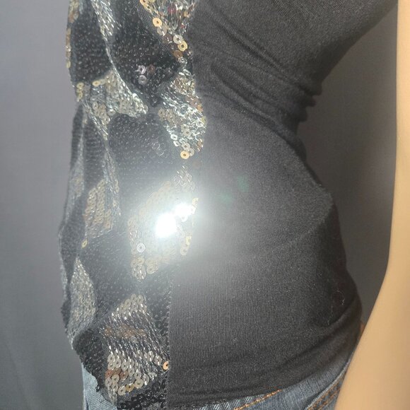 Y2K Sequin Tank Top With bow Size M Black Silver Diamond Pattern Mcbling 2000s - Picture 7 of 12